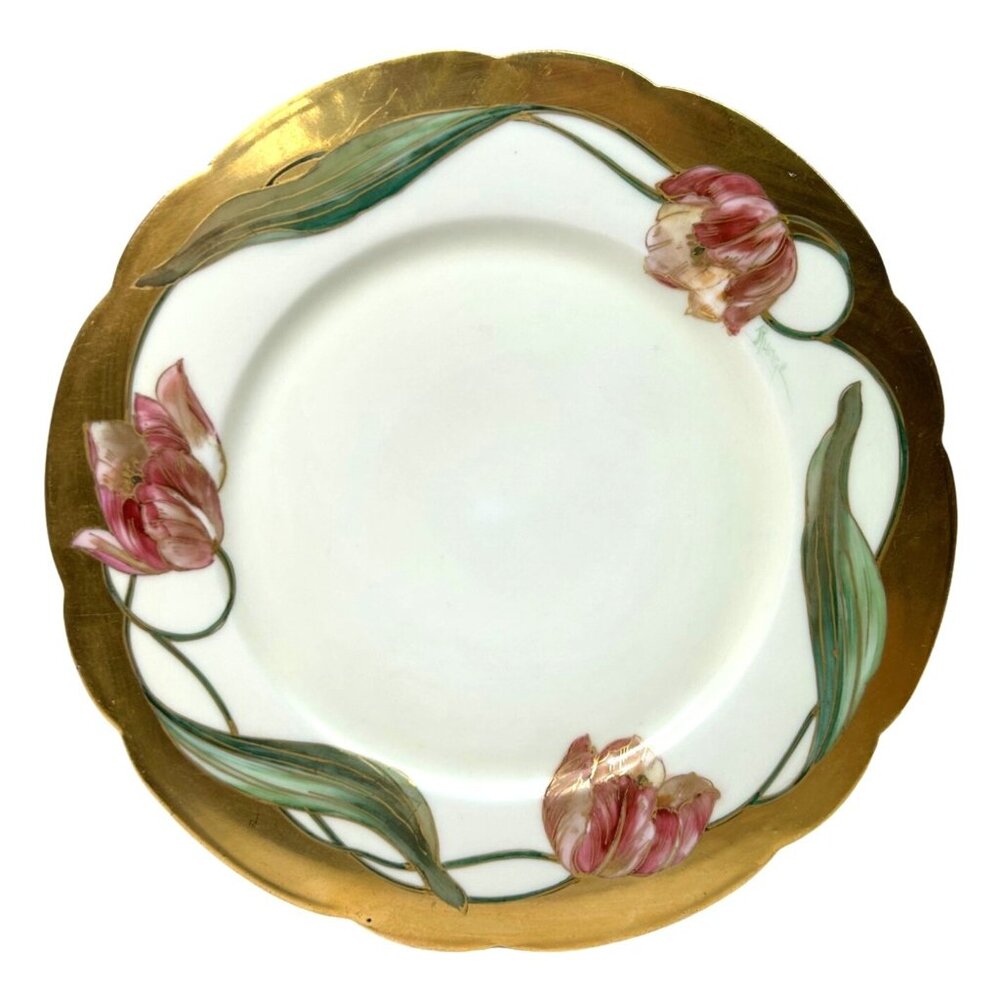 Vintage Handel Handpainted Plate Signed Runge Tulips Gold Rim